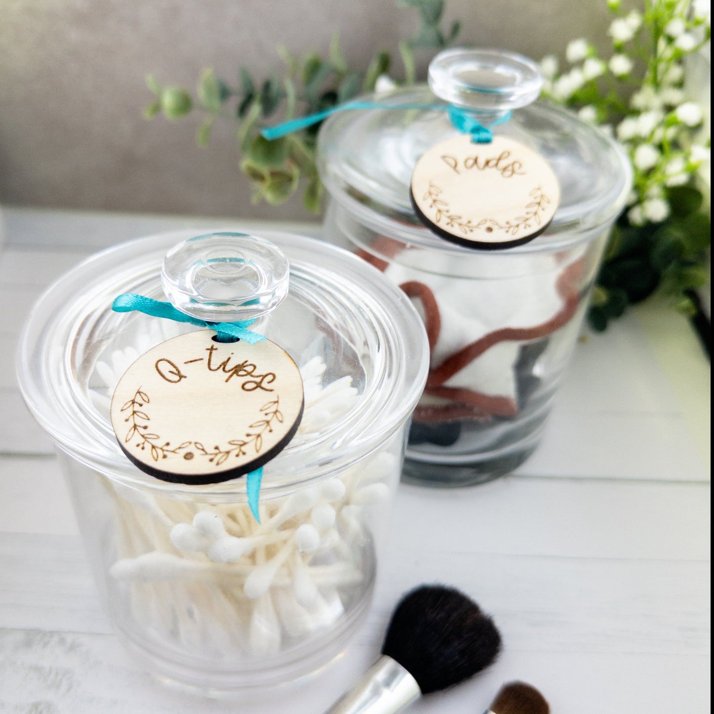 Personalized bathroom wood tags