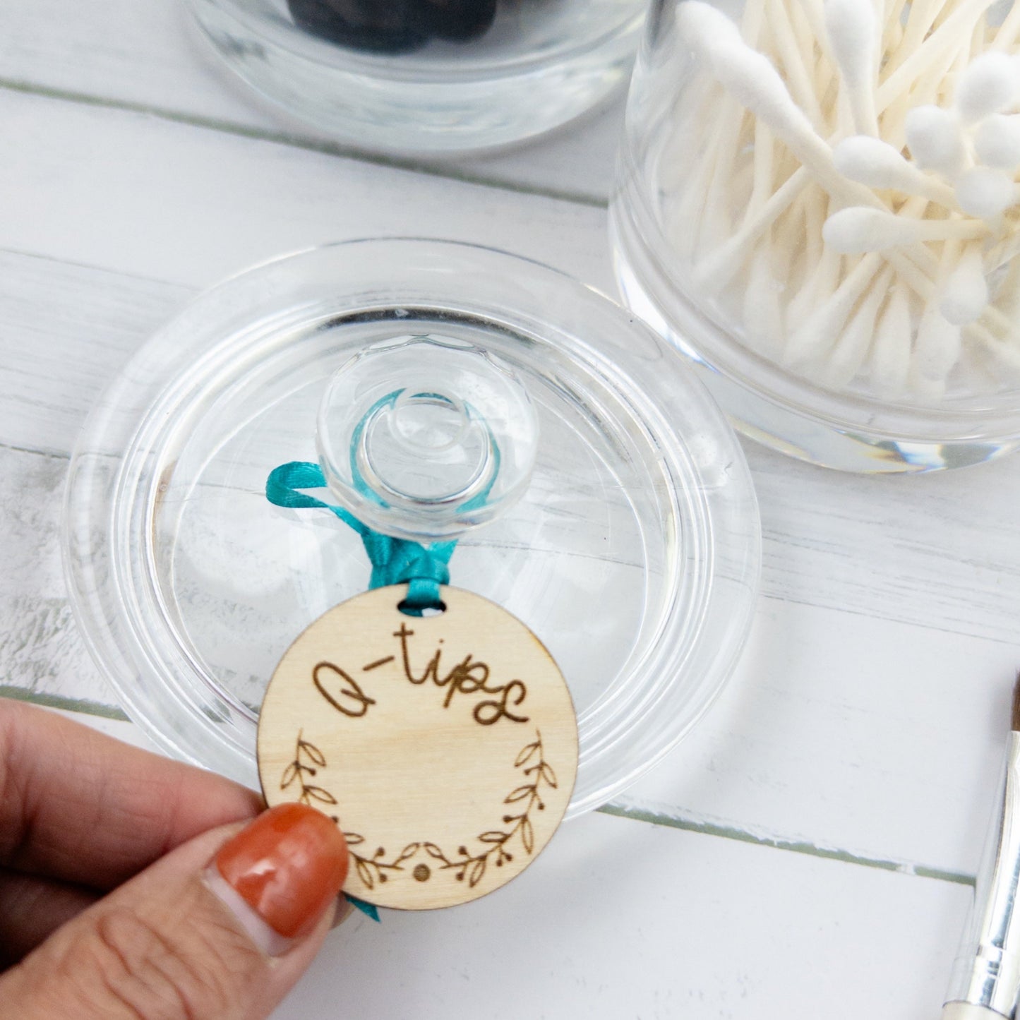 Personalized bathroom wood tags
