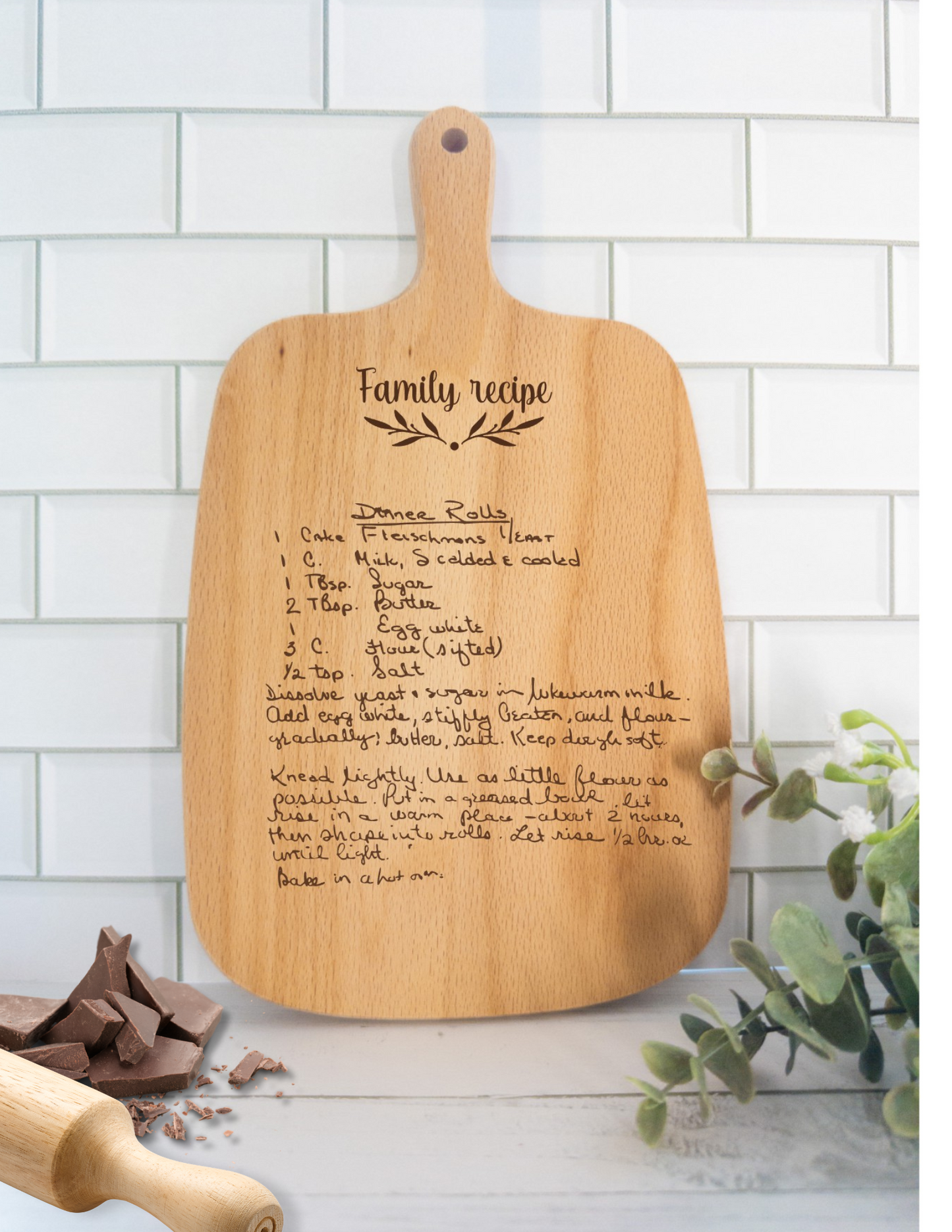Handwriting family recipe engraved cutting board