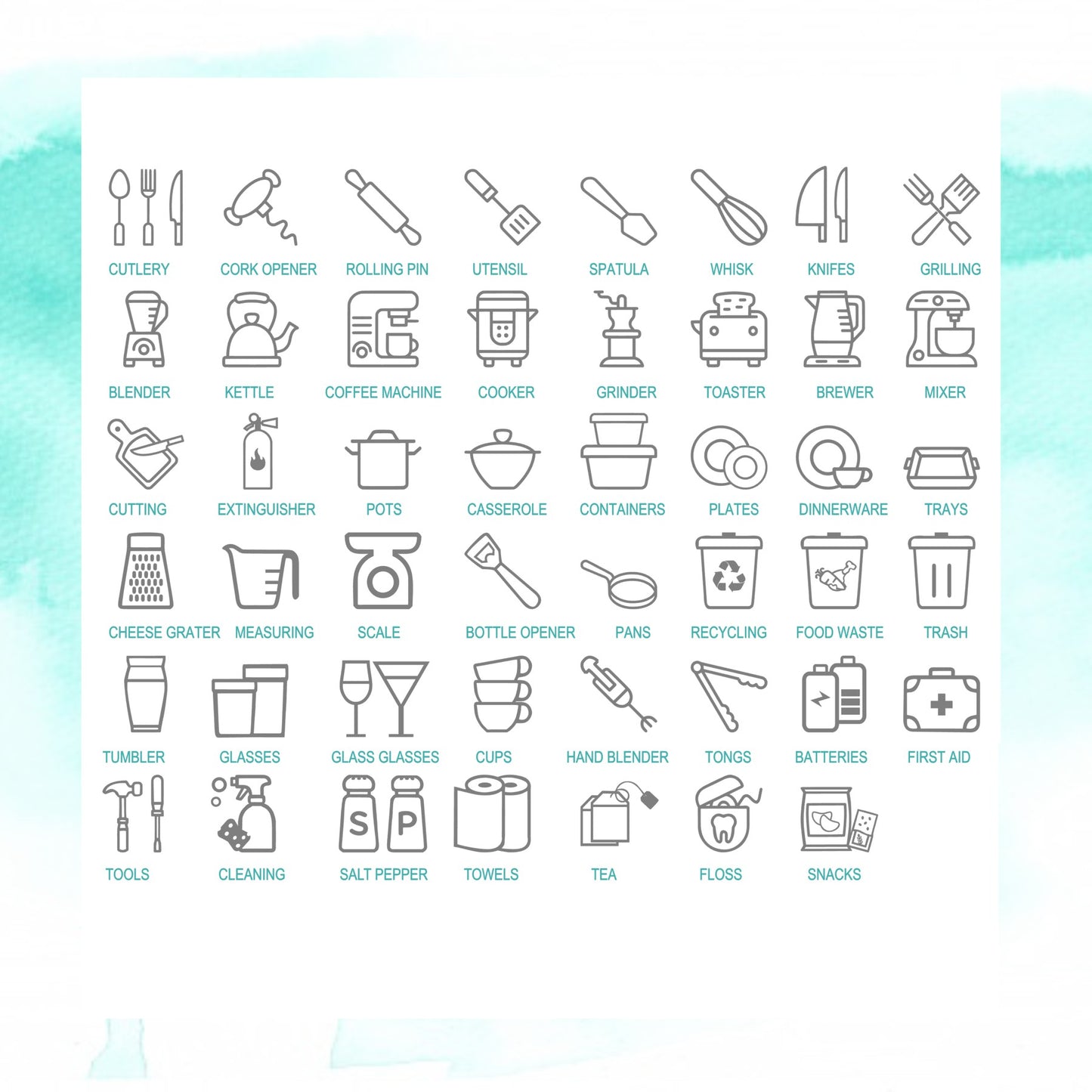 Kitchen cabinet organizing labels set