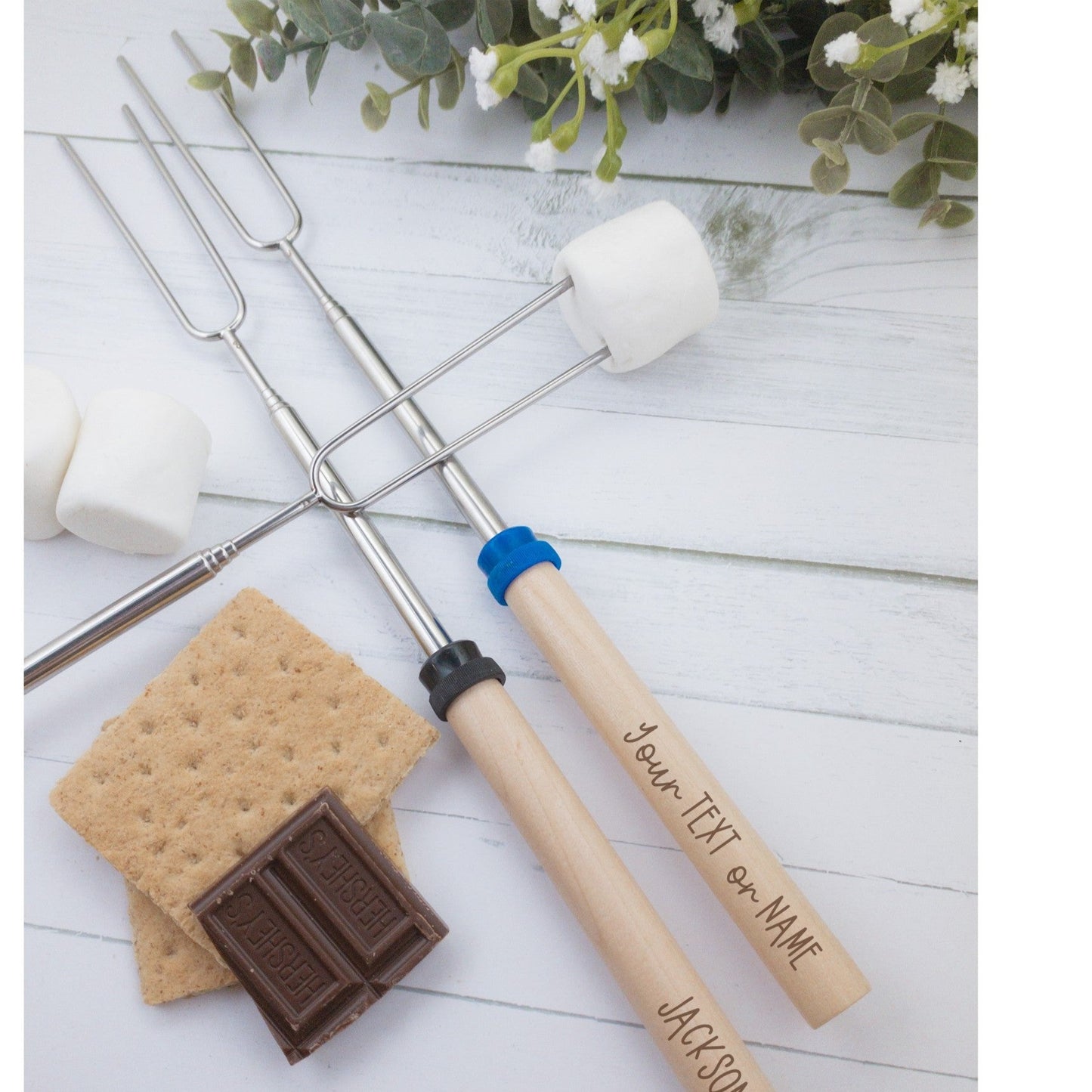 Personalized telescopic s'more sticks set