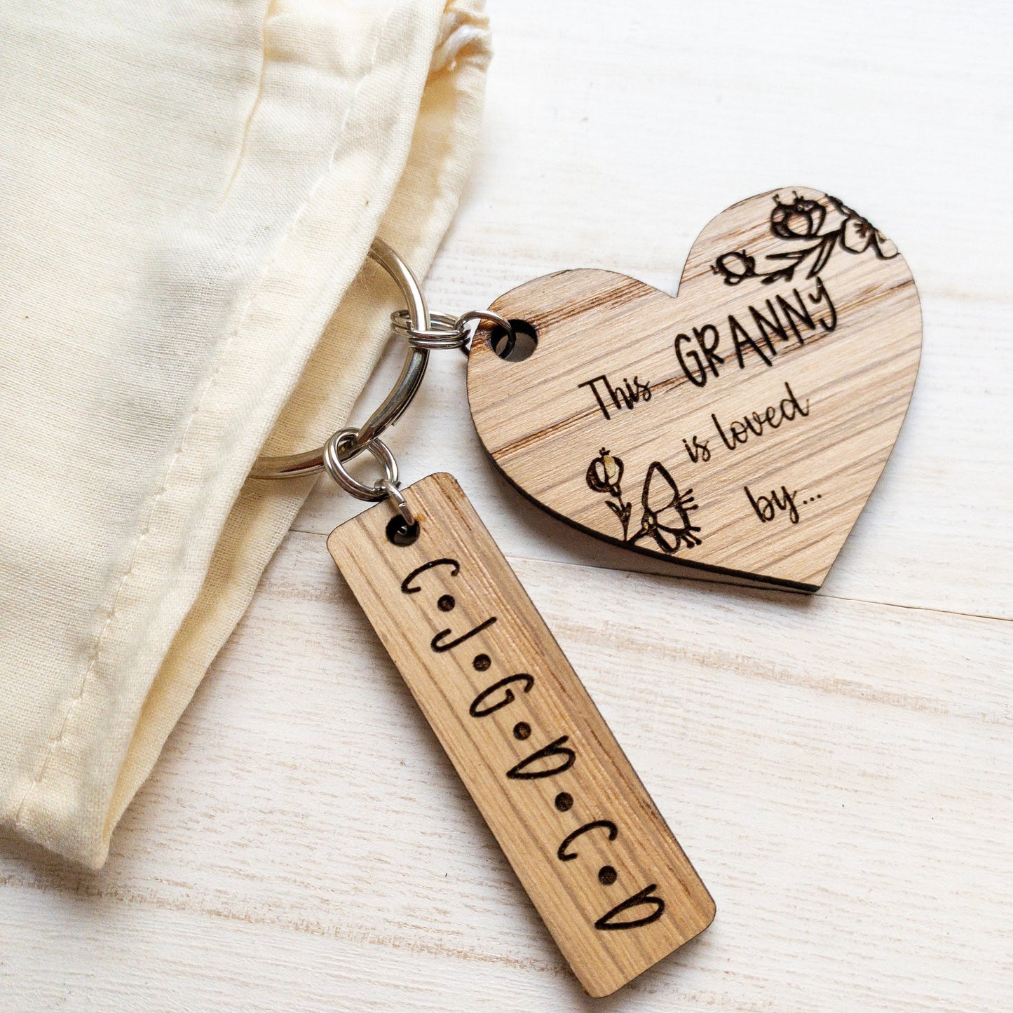 Personalized grandma or mom heart keychain