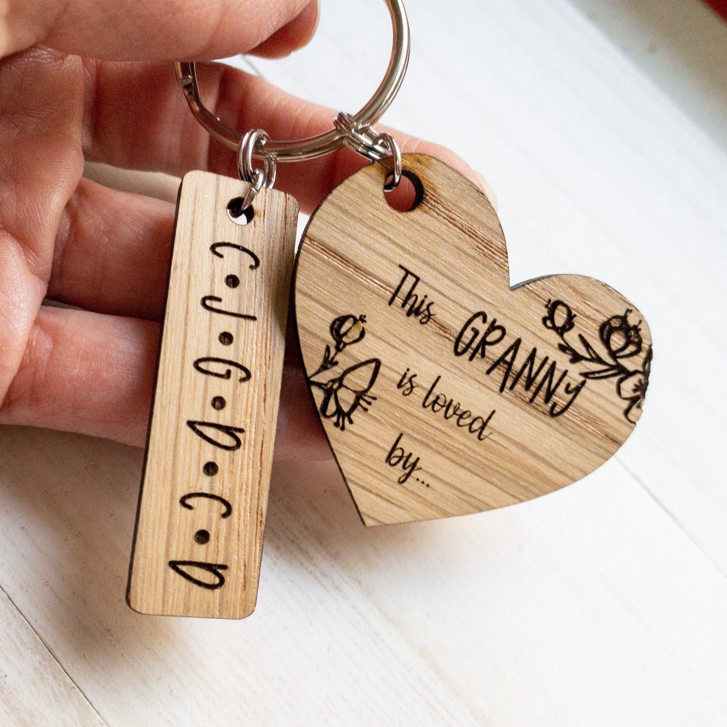 Personalized grandma or mom heart keychain