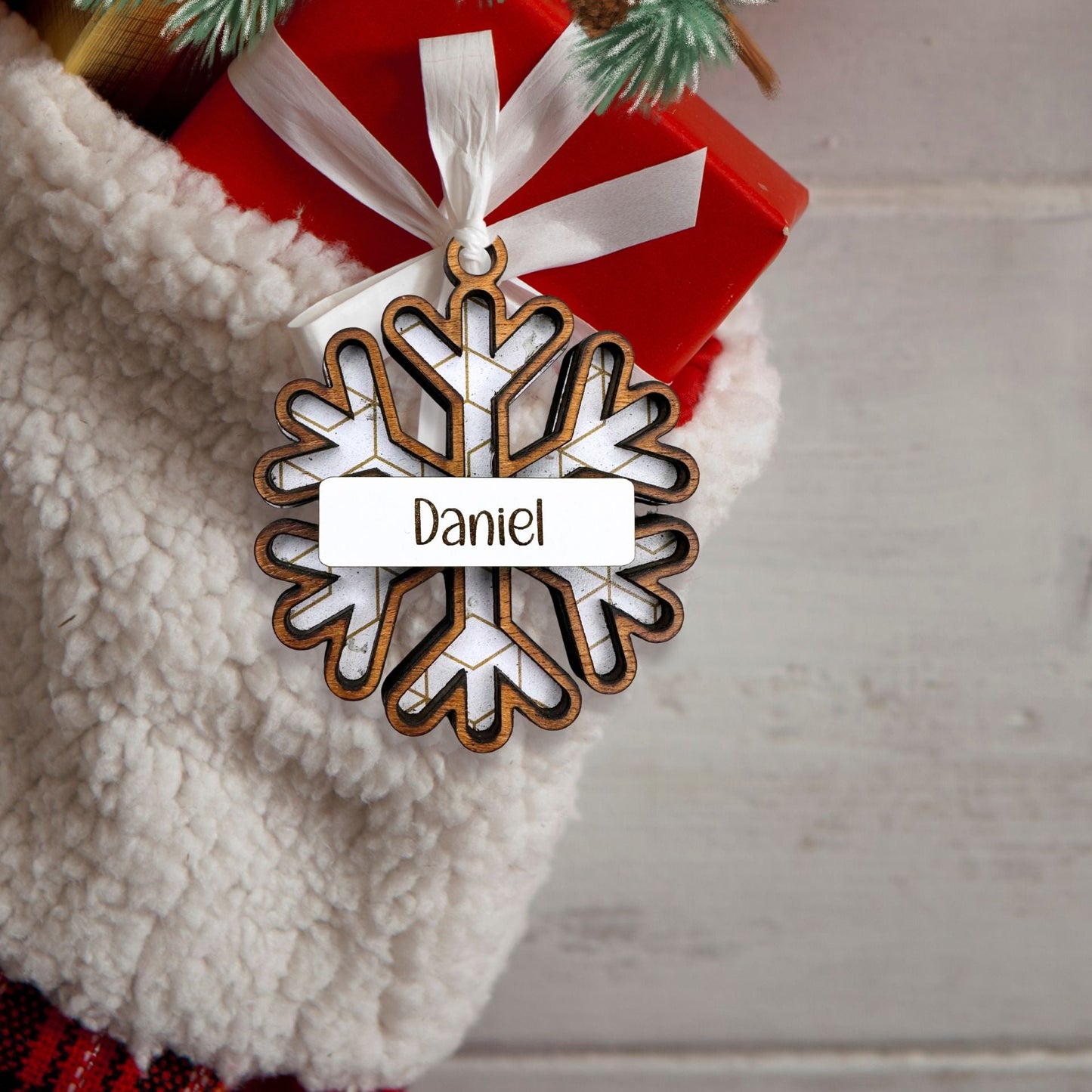 Personalized snowflake stocking or gift tag