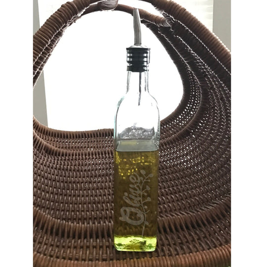 Olive oil dispenser- vinegar dispenser- etched oil bottle- oil bottle