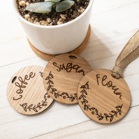 Personalized pantry wood label tags