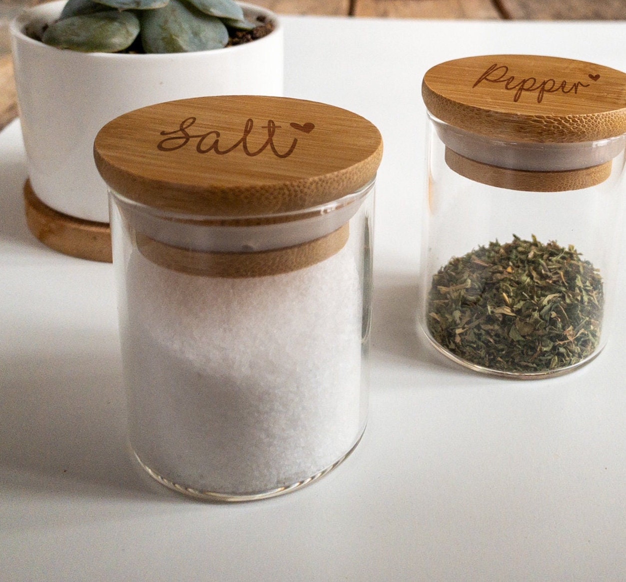 Bamboo Spice Jars, Spice Jars, Wooden Lid Spice Jars, Glass Spice