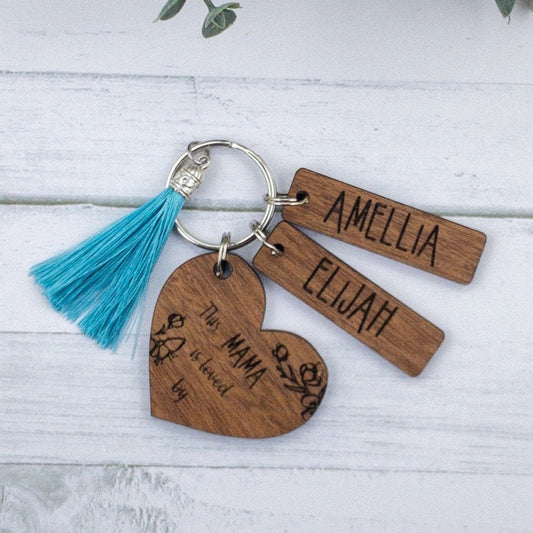 Personalized grandma or mom heart keychain