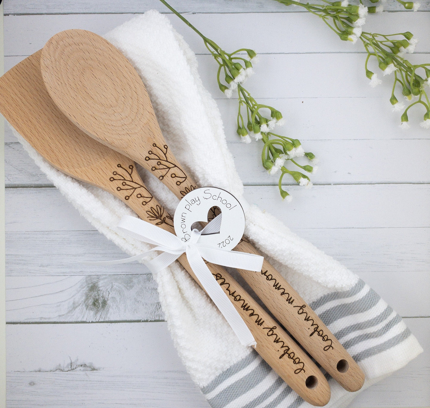 Kitchen gift set, Wooden engraved spoons, weeding gift, mothers