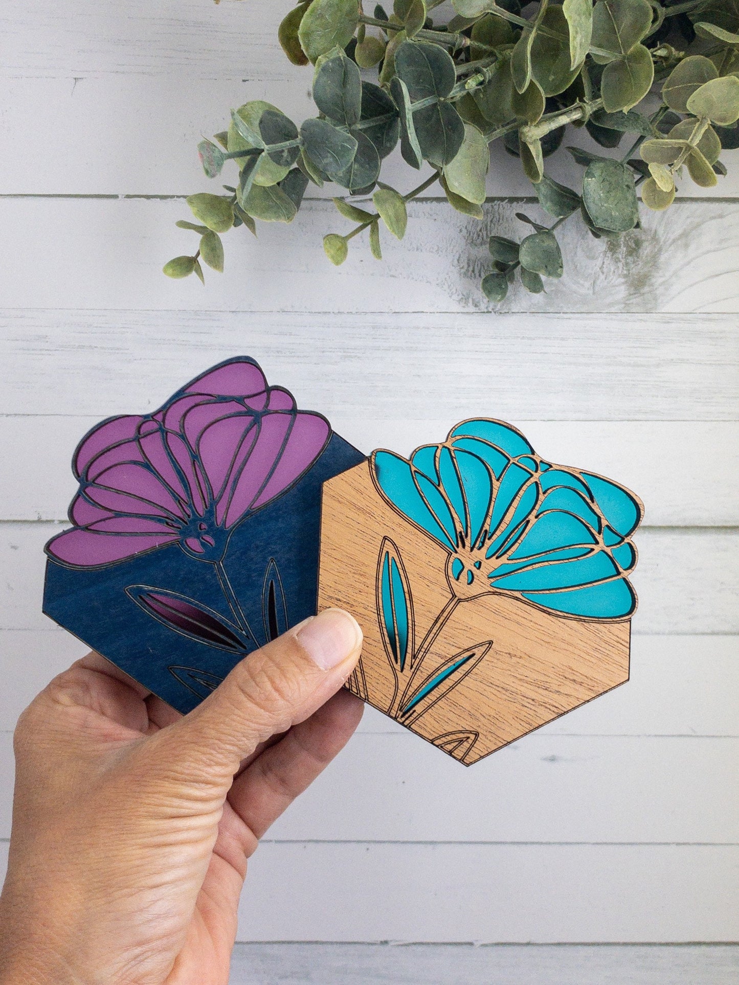 Floral wood coasters I Geometric coasters I Colorful coasters