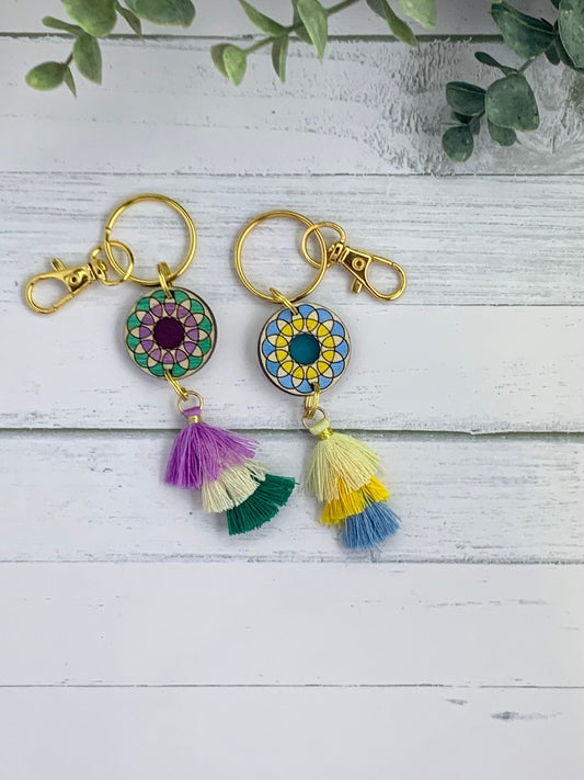 Colorful geometric keychain with tassel