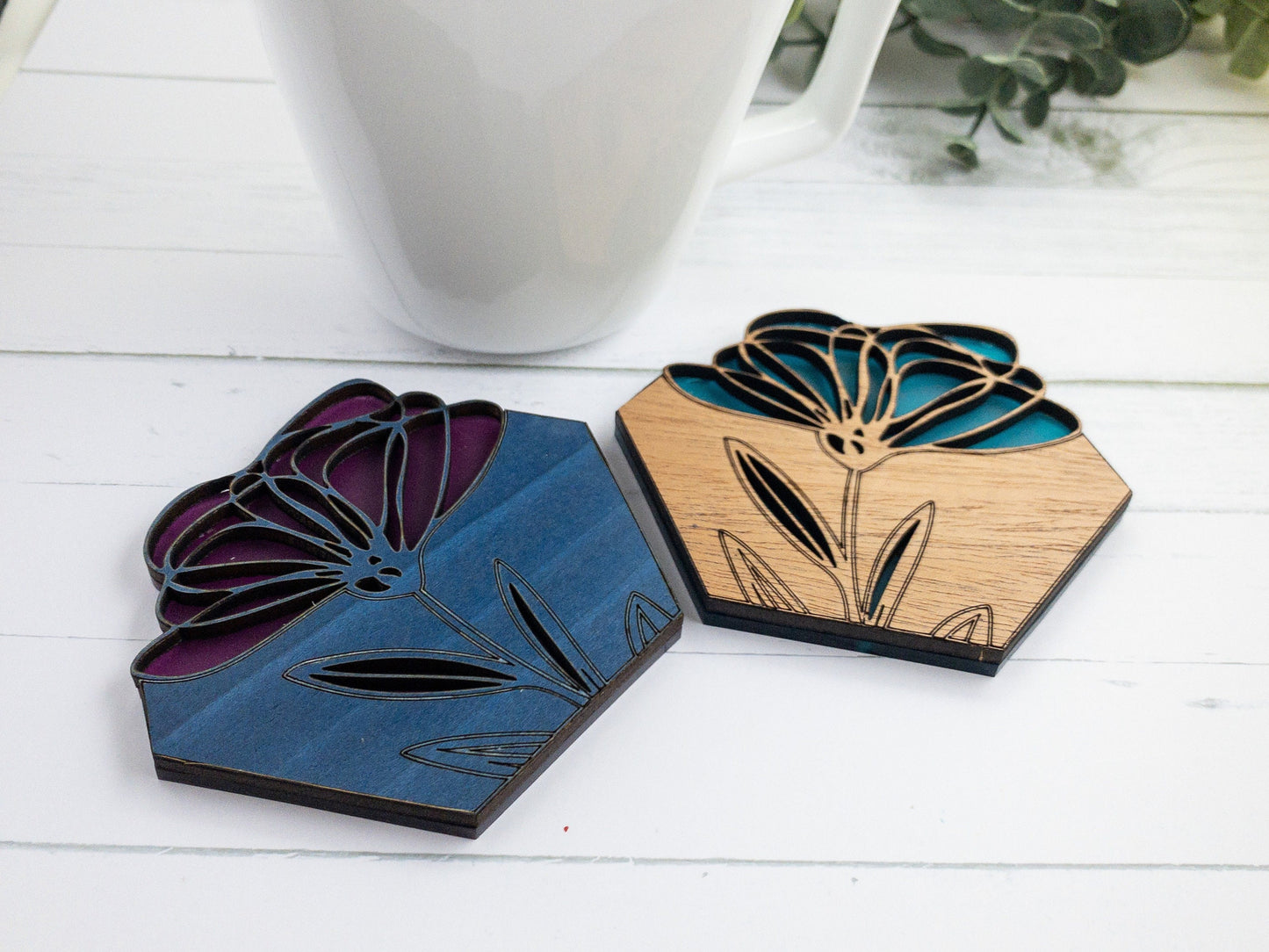 Floral wood coasters I Geometric coasters I Colorful coasters