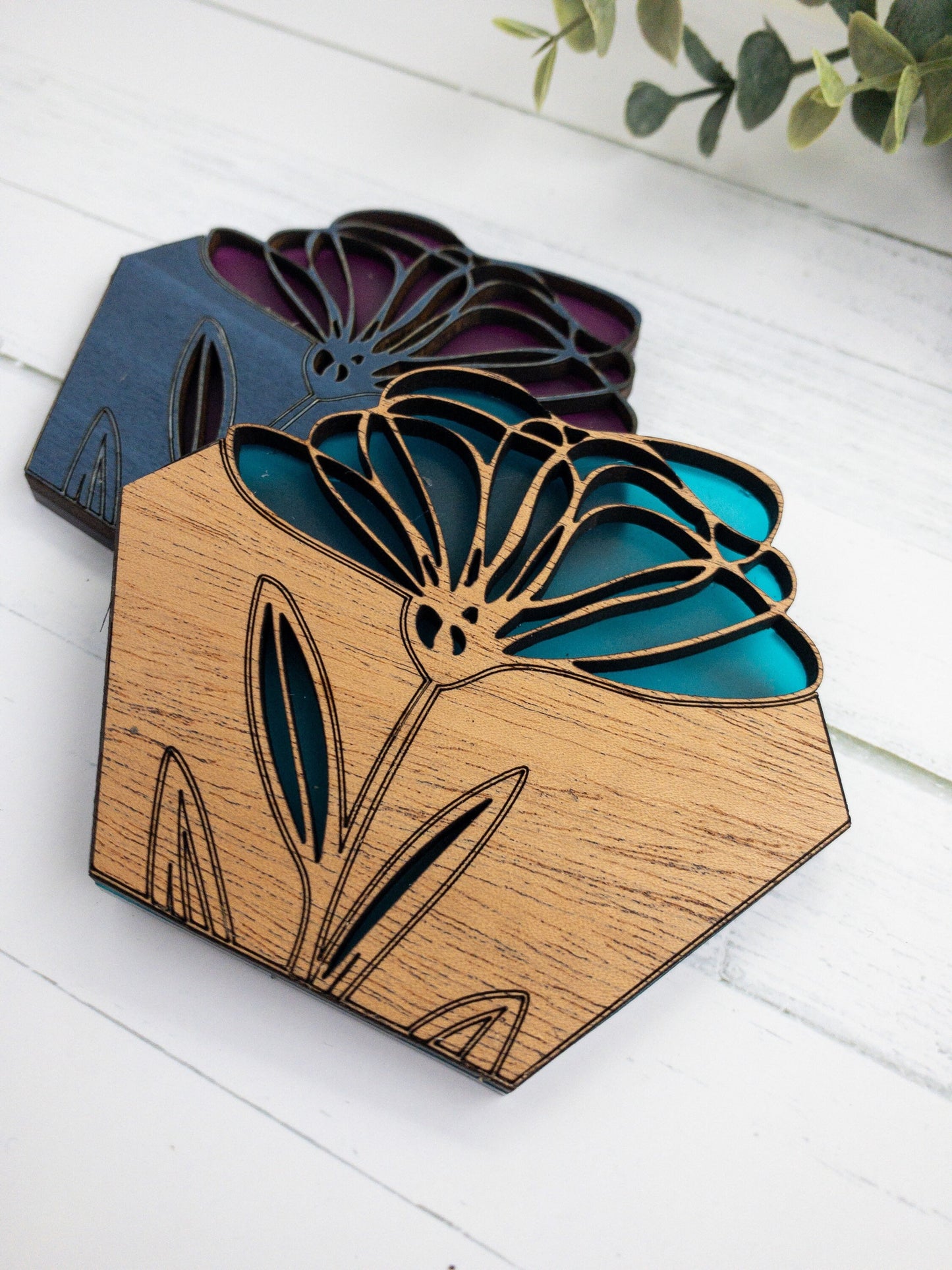 Floral wood coasters I Geometric coasters I Colorful coasters