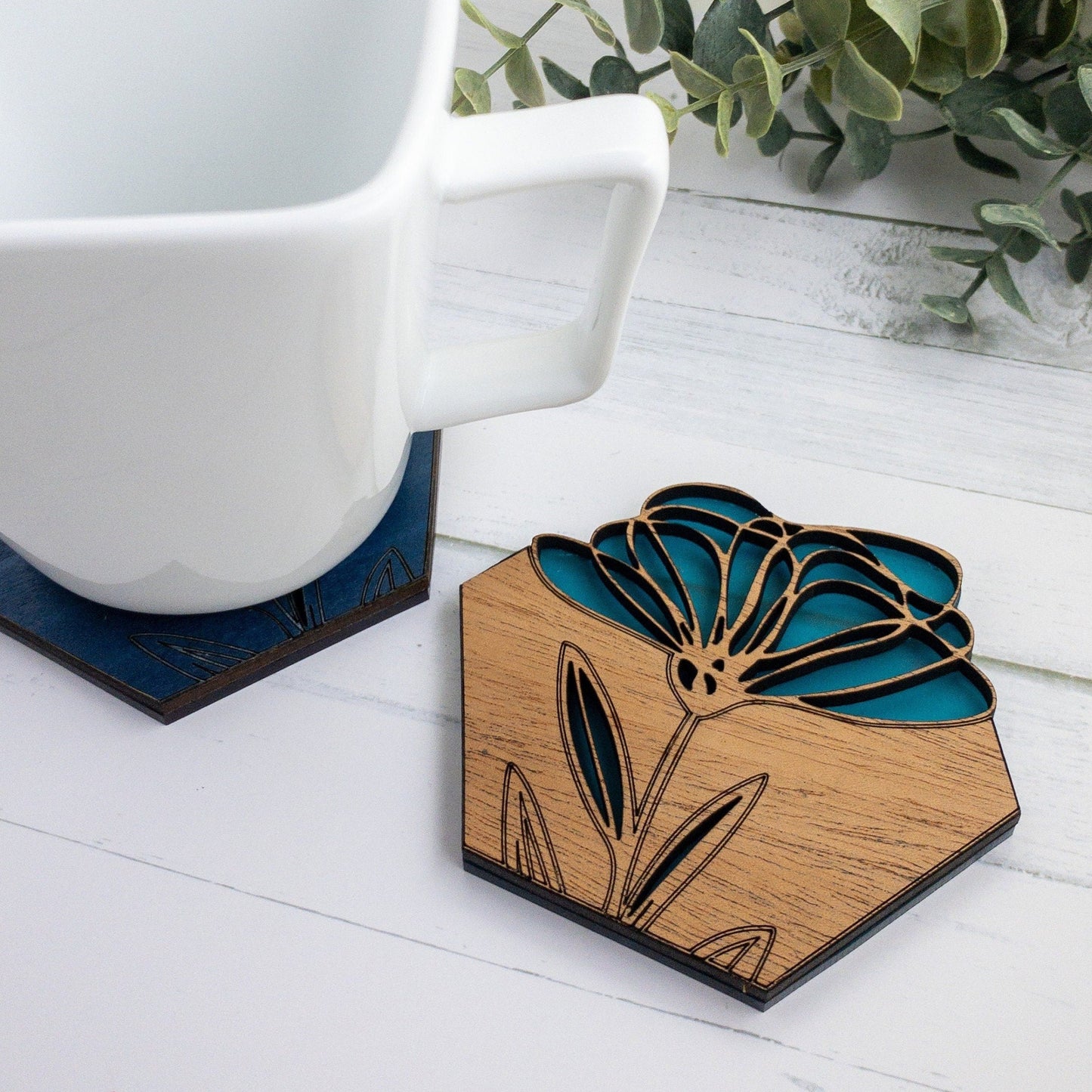 Floral wood coasters I Geometric coasters I Colorful coasters